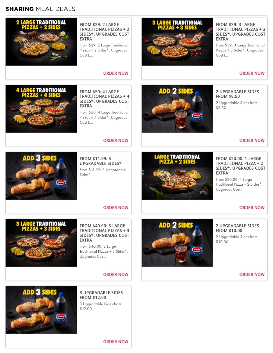 Menu, Domino's Pizza Truganina