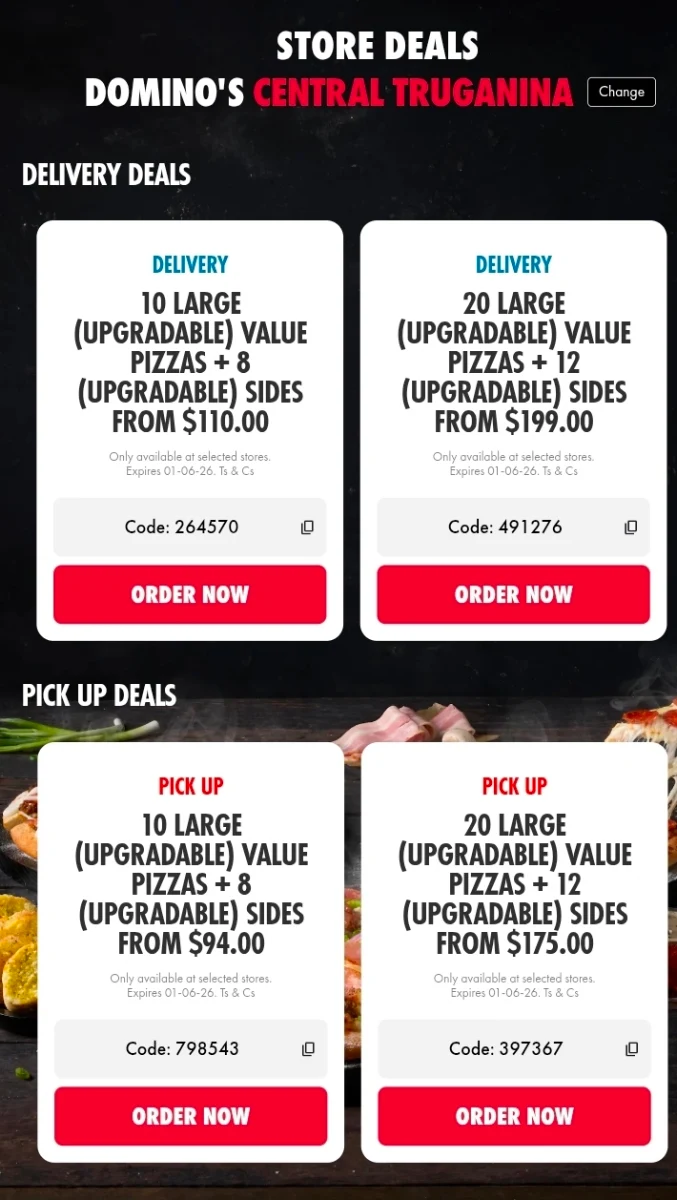 Menu, Domino's Pizza Truganina
