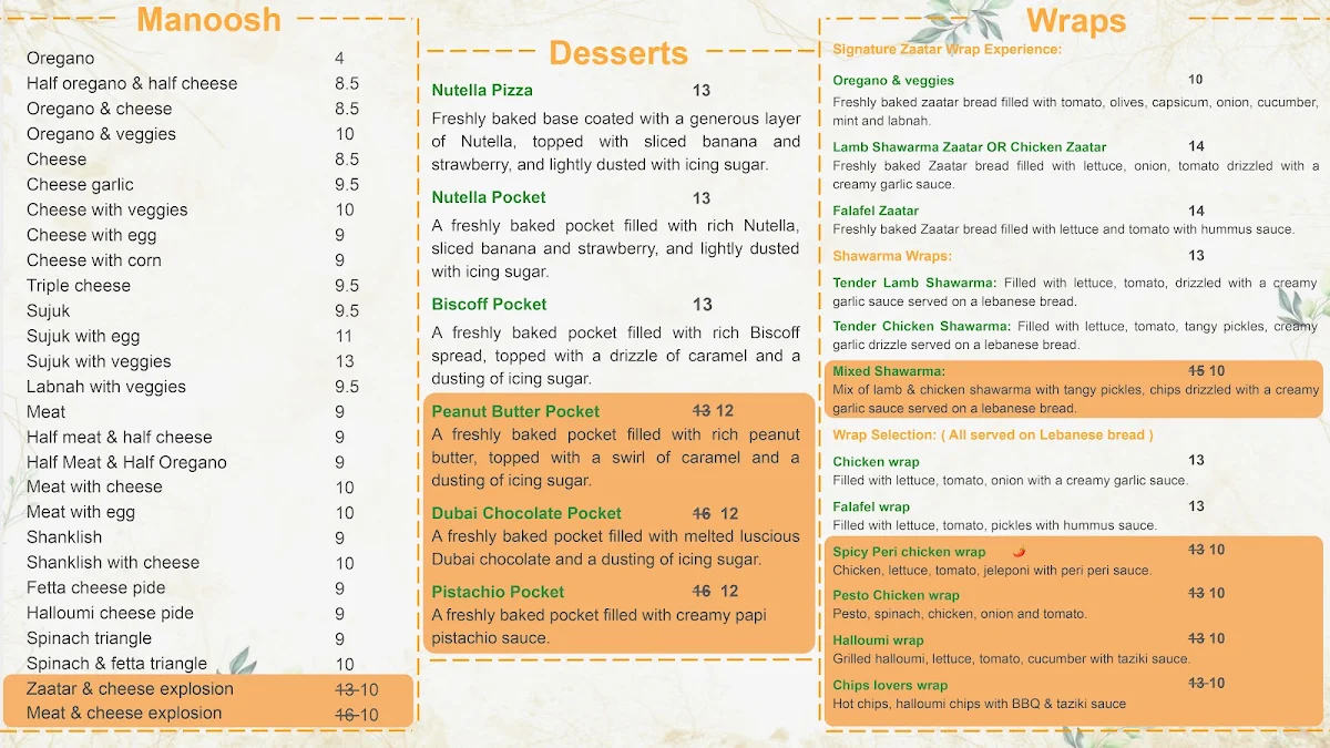 Menu, Mr Zaatar