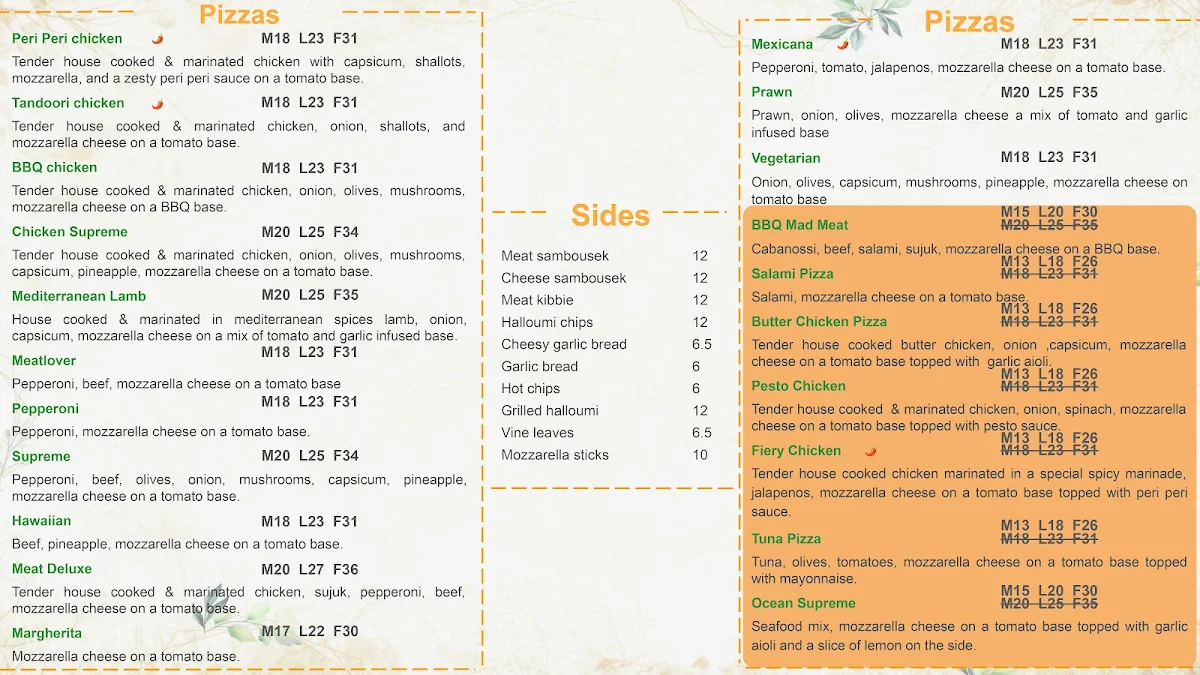 Menu, Mr Zaatar