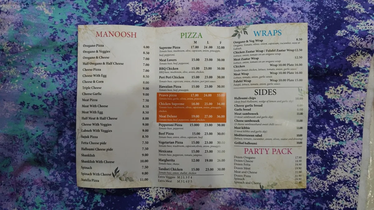 Menu, Mr Zaatar