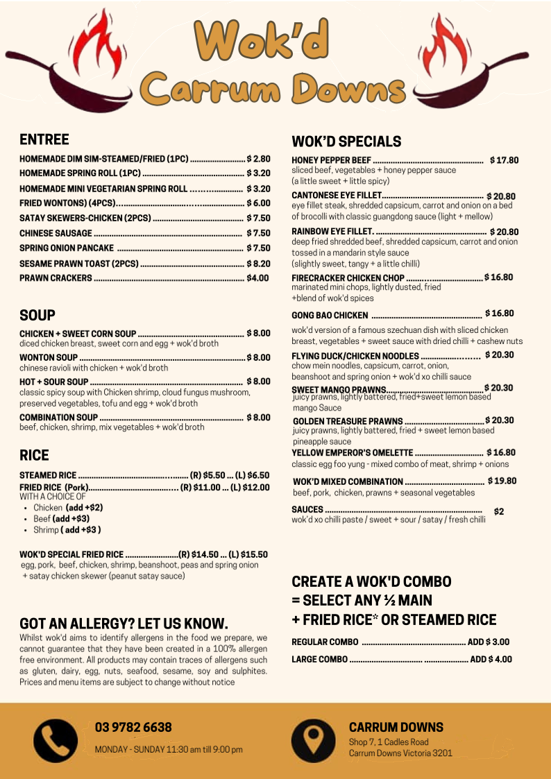 Menu, Wok'd Carrum Downs