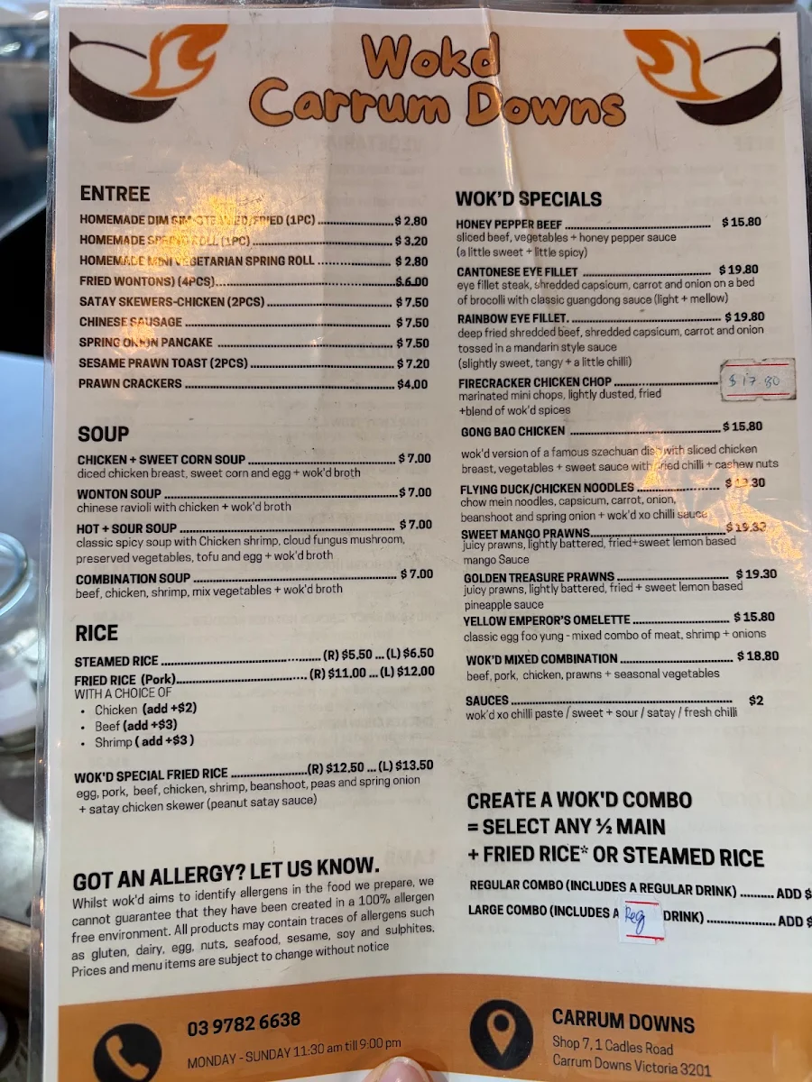 Menu, Wok'd Carrum Downs