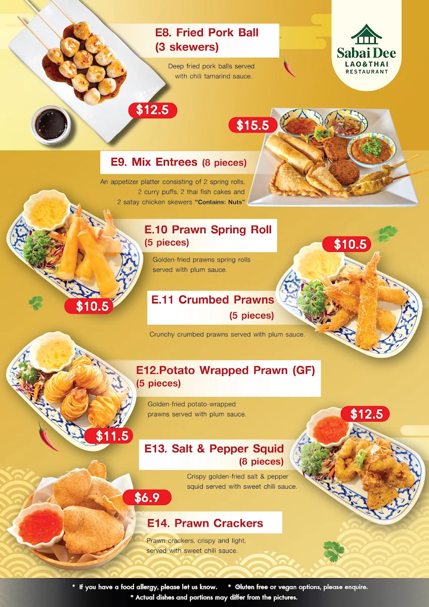 Menu, Sabaidee Lao&Thai Restaurant