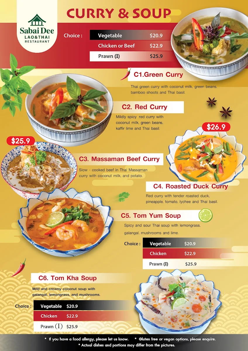Menu, Sabaidee Lao&Thai Restaurant