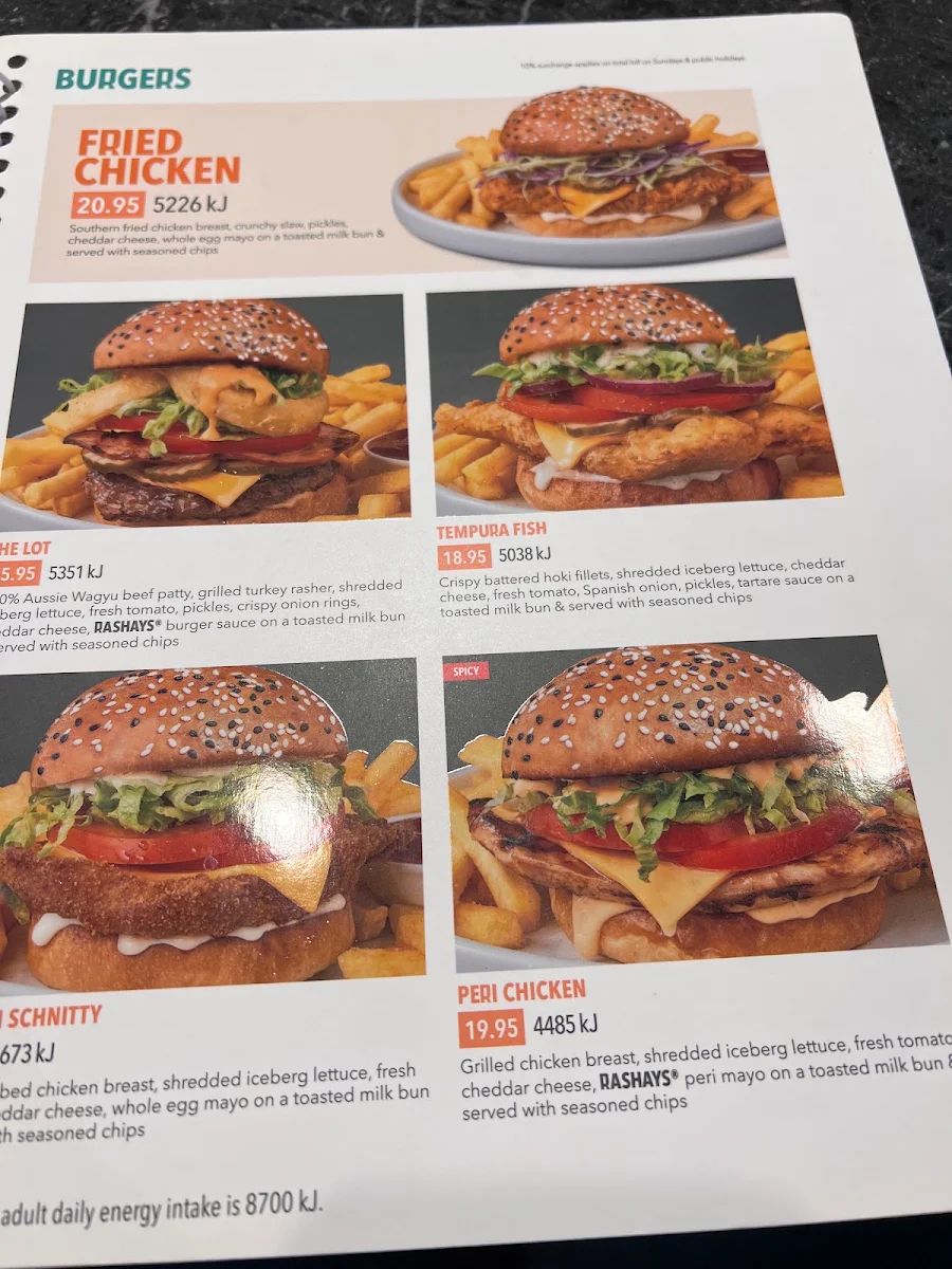 Menu, RASHAYS - Broadmeadows