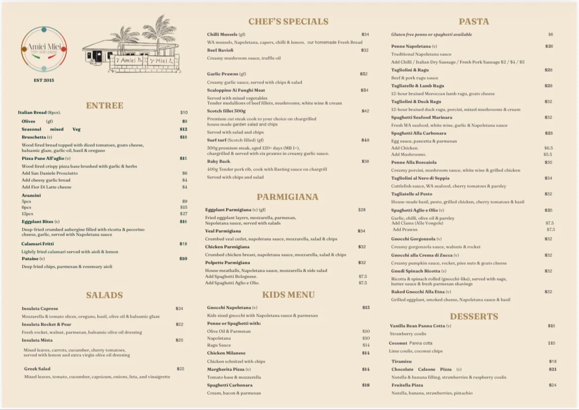 Menu, Amici Miei Non Solo Pizza