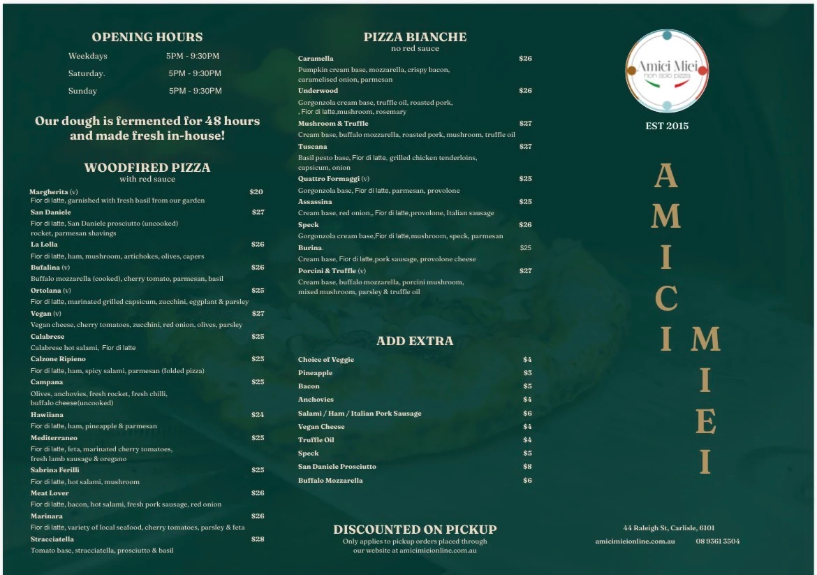 Menu, Amici Miei Non Solo Pizza