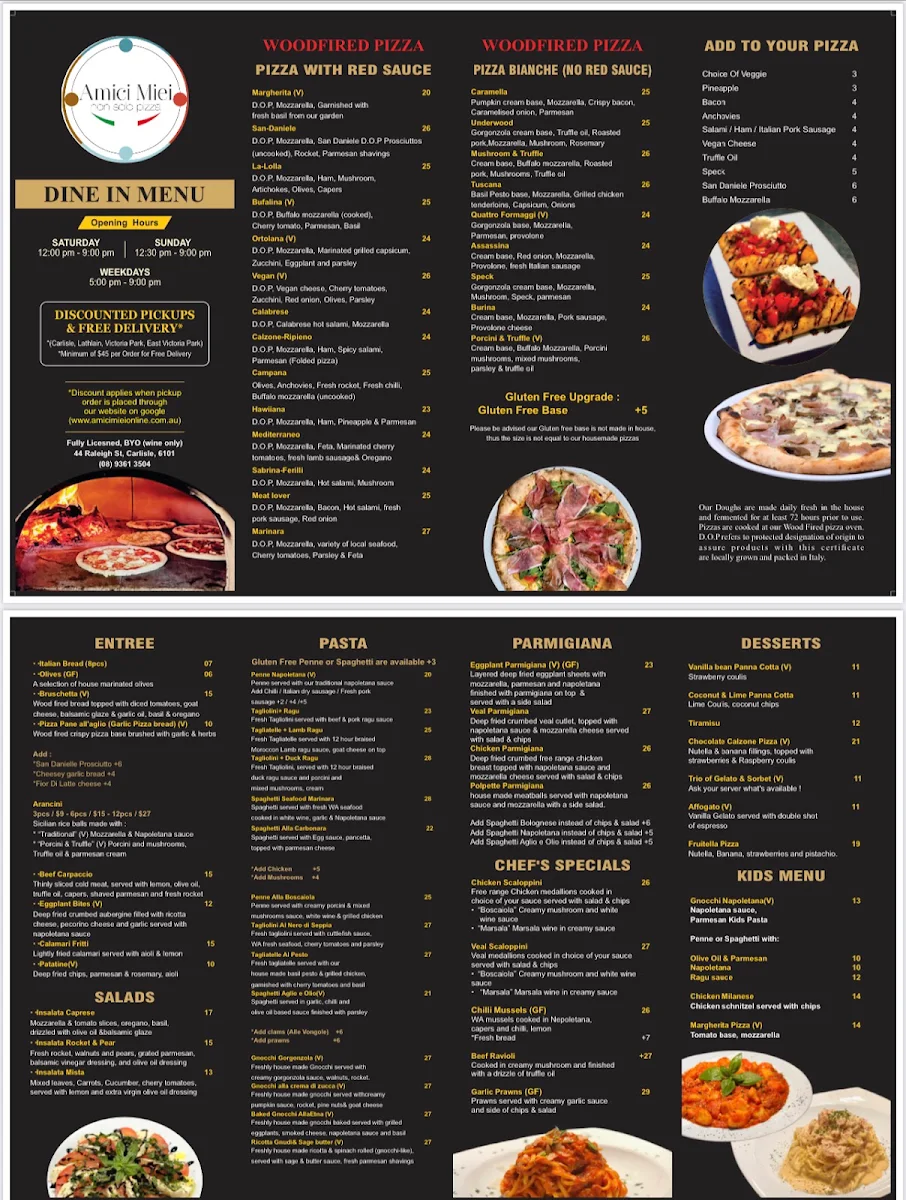 Menu, Amici Miei Non Solo Pizza