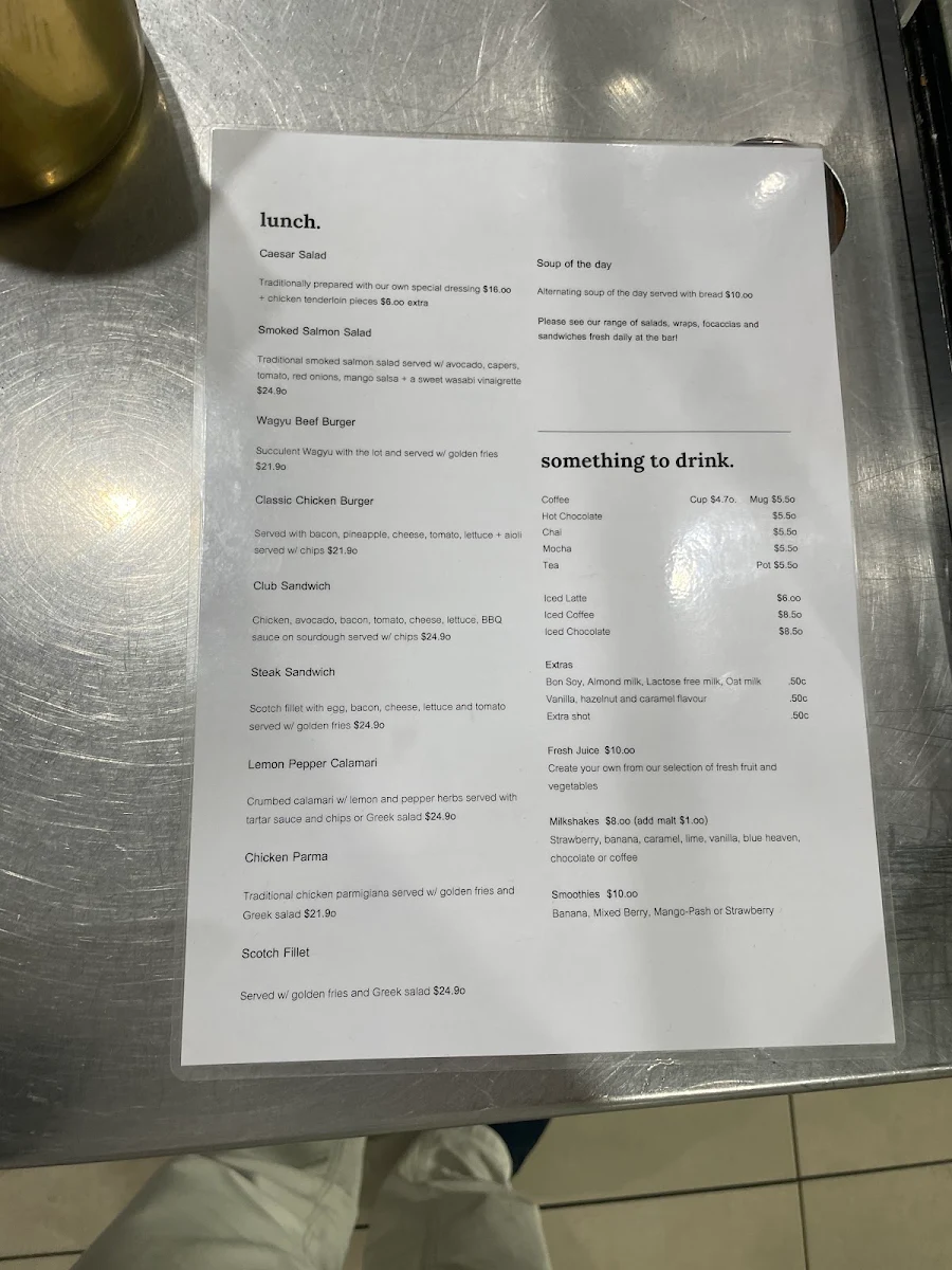 Menu, Royal Domain Cafe