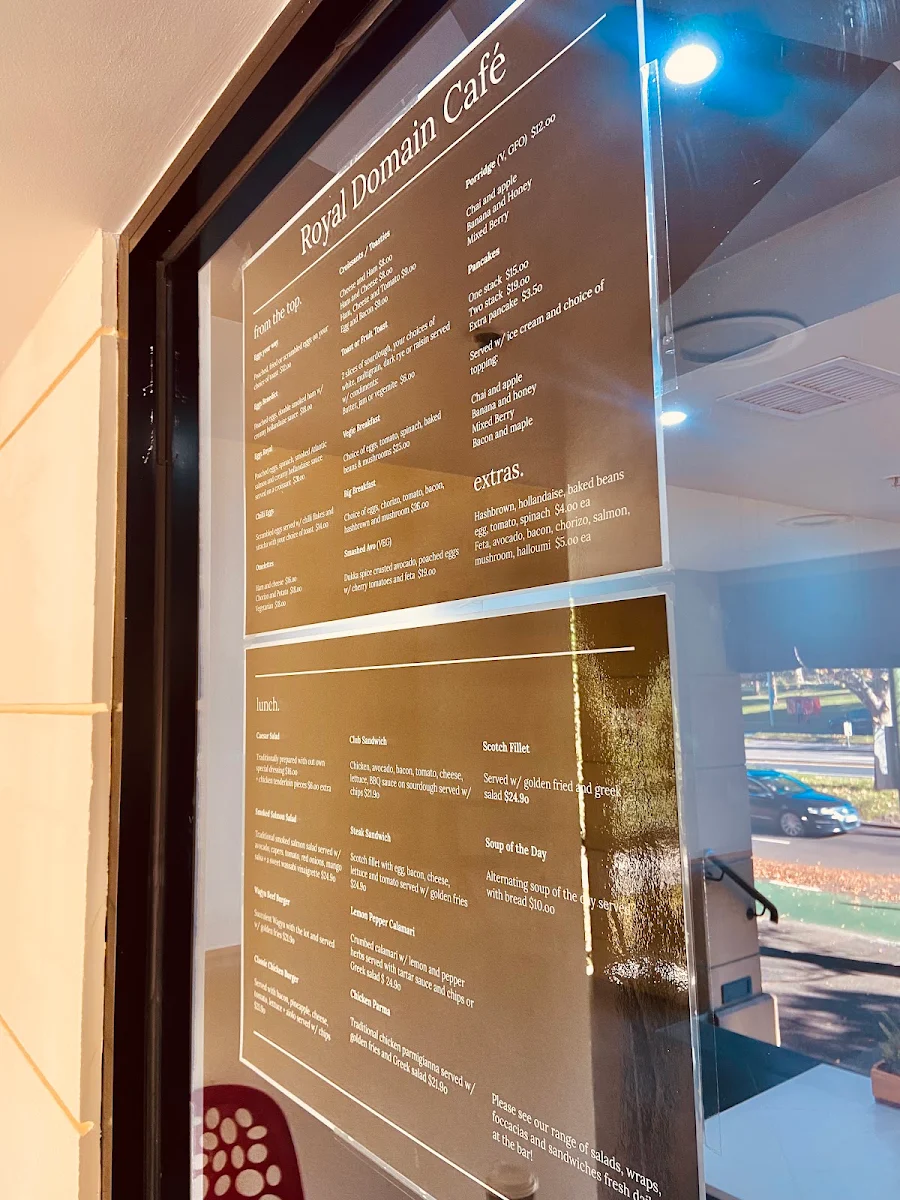 Menu, Royal Domain Cafe