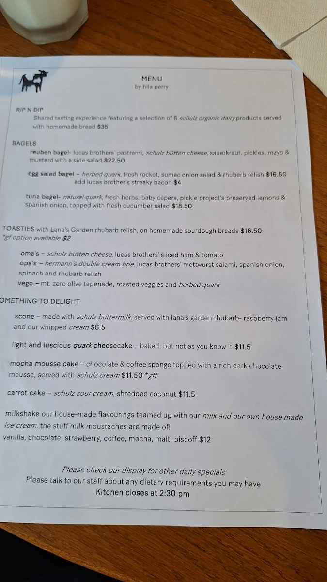 Menu, Schulz Organic Creamery & Cafe