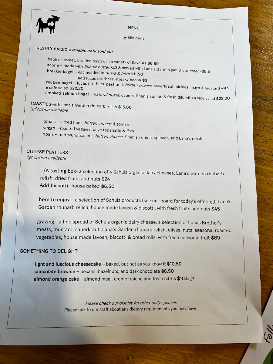 Menu, Schulz Organic Creamery & Cafe