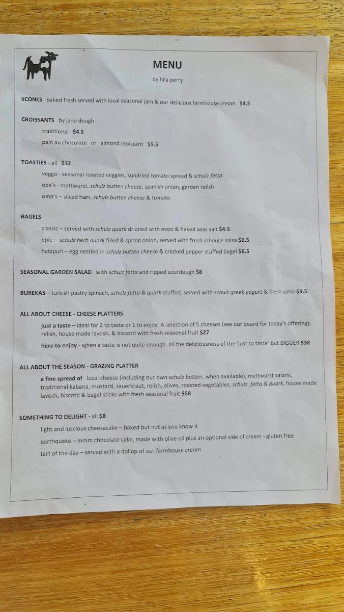 Menu, Schulz Organic Creamery & Cafe