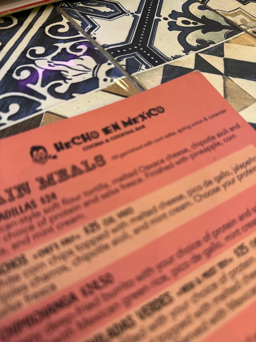 Menu, Hecho en Mexico Yarraville
