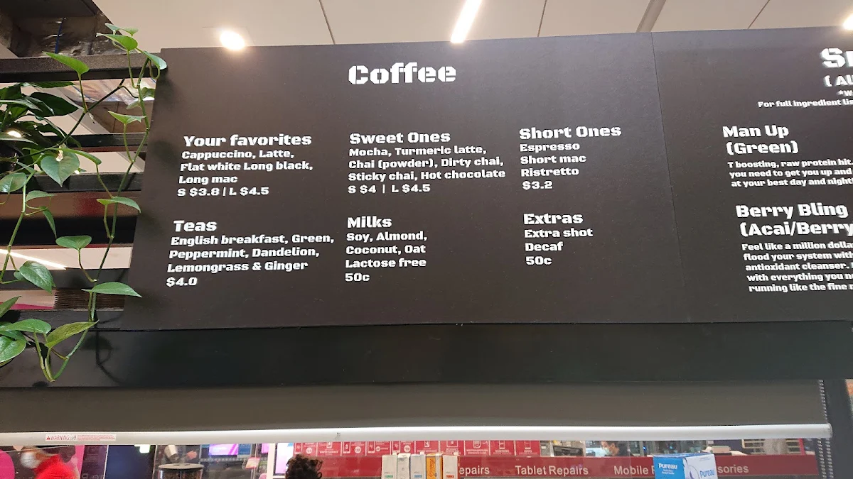Menu, Get Real Coffee & Juice Bar