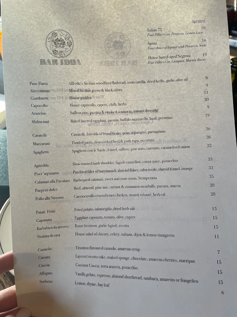 Menu, Bar Idda