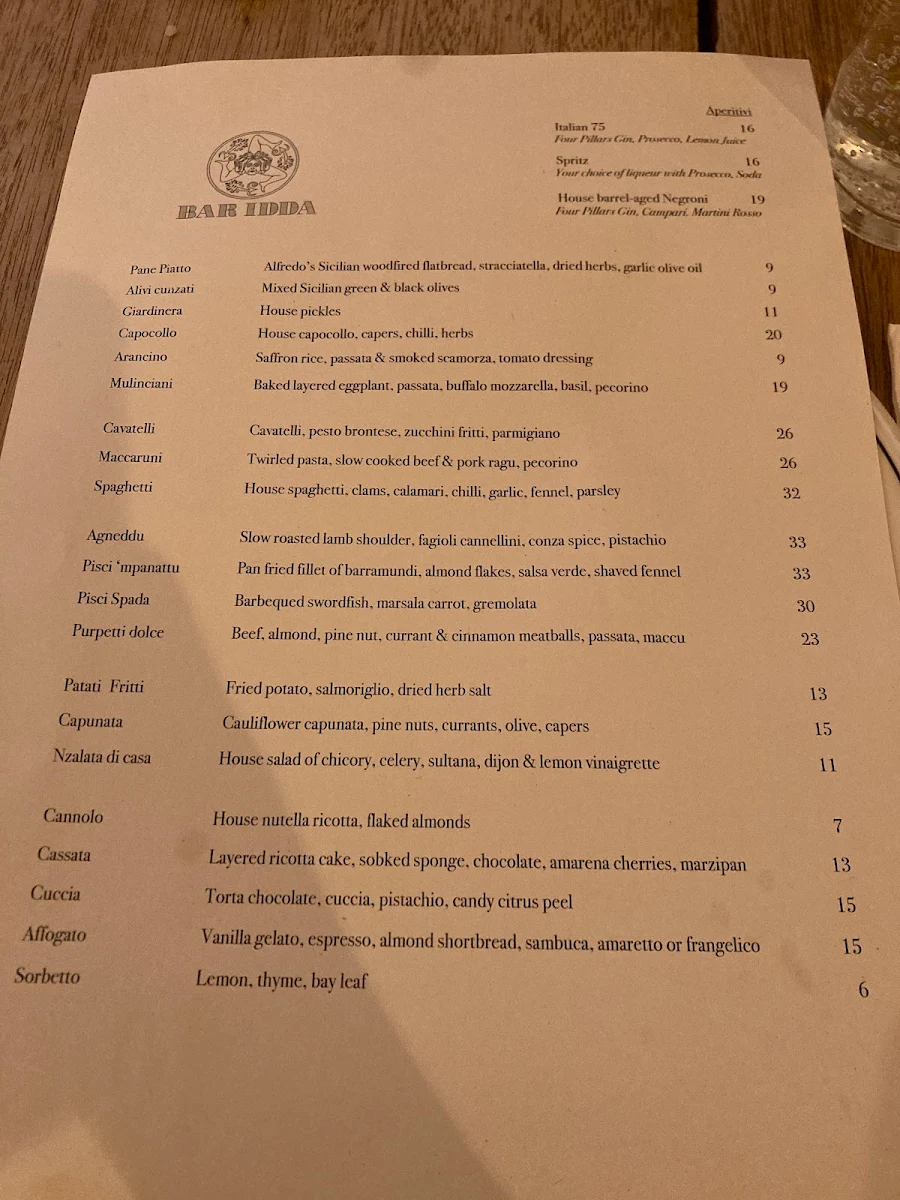 Menu, Bar Idda
