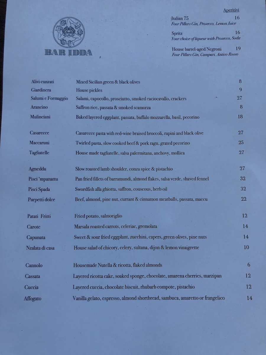 Menu, Bar Idda