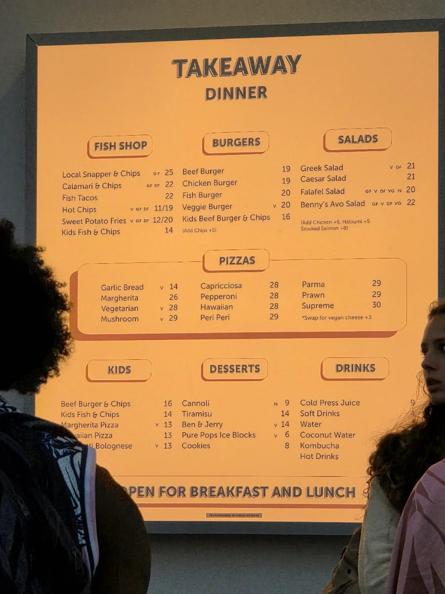 Menu, Burleigh Pavilion