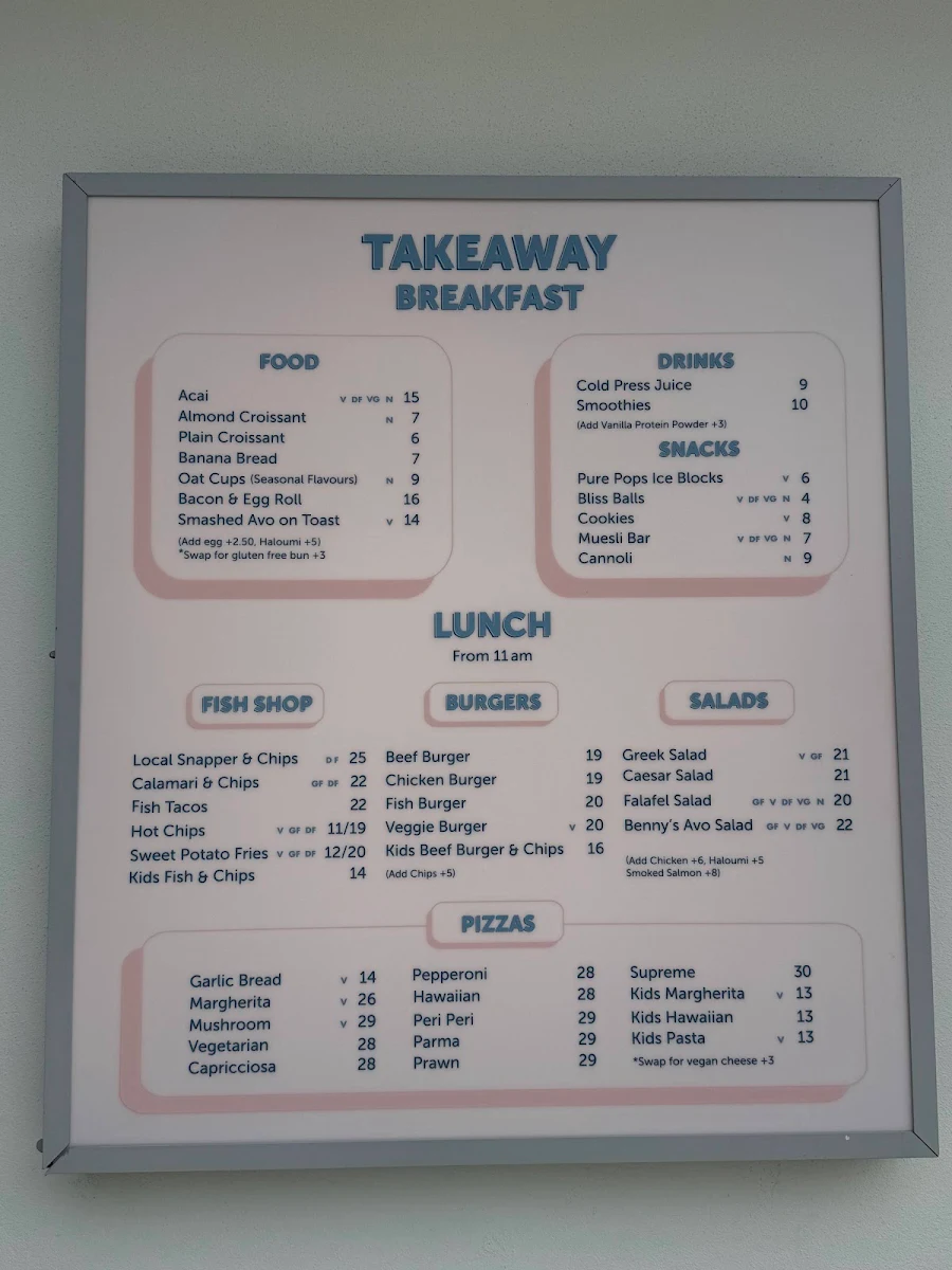 Menu, Burleigh Pavilion