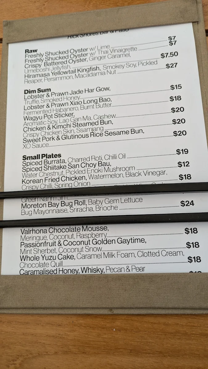 Menu, Burleigh Pavilion
