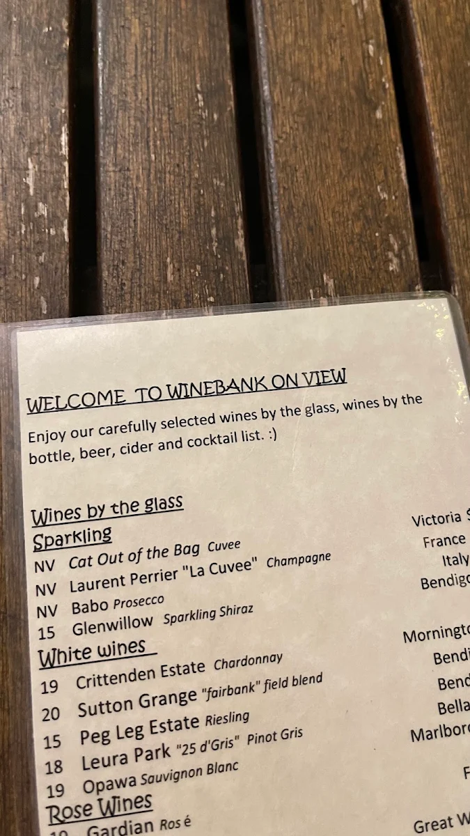 Menu, Wine Bank On View