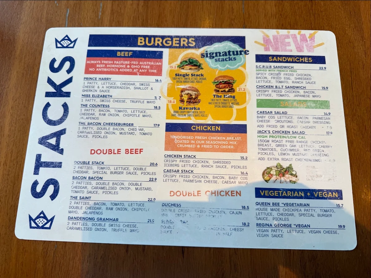 Menu, Royal Stacks Crown Casino