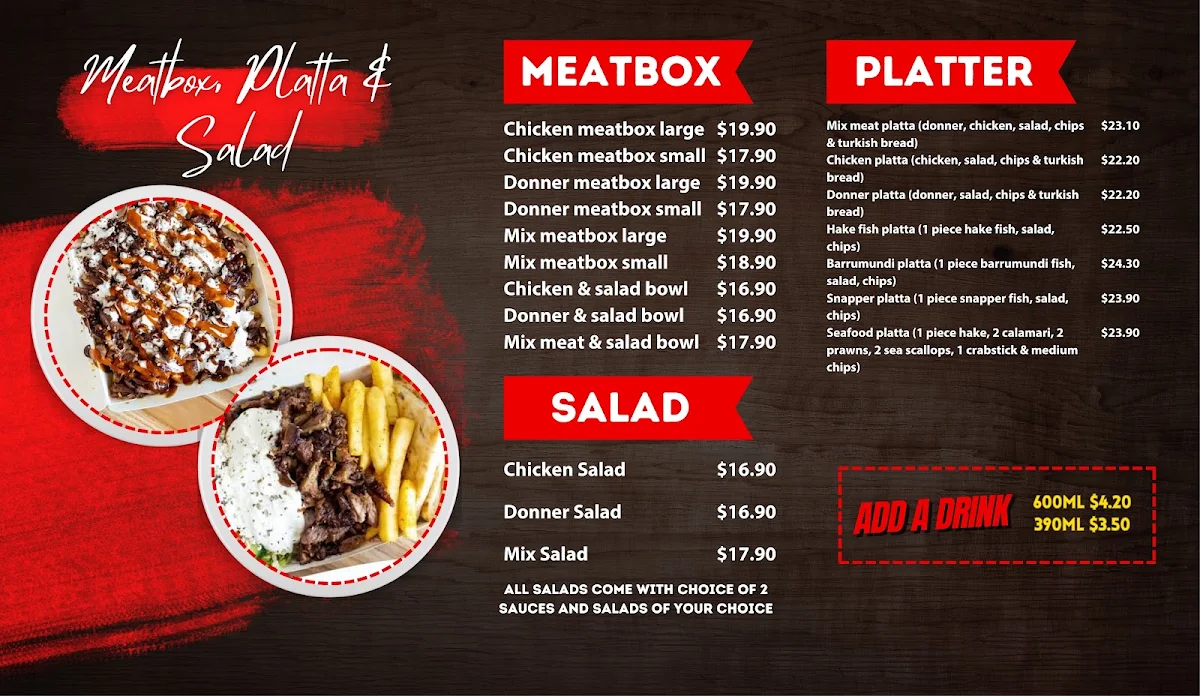 Menu, KAPPADOKIA KEBABS AND FISH & CHIPS