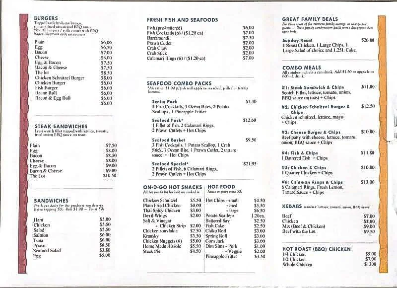 Menu, Colyton Seafood & Takeaway