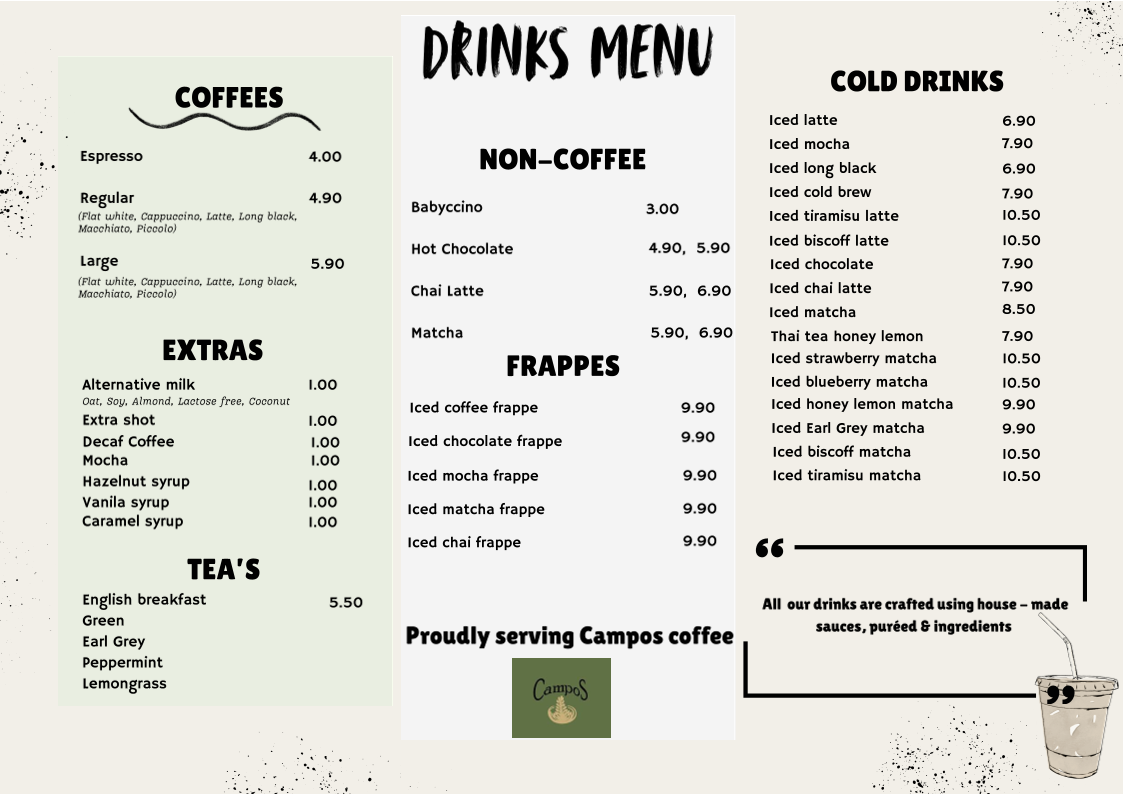 Menu, AKM CAFE BONDI BEACH