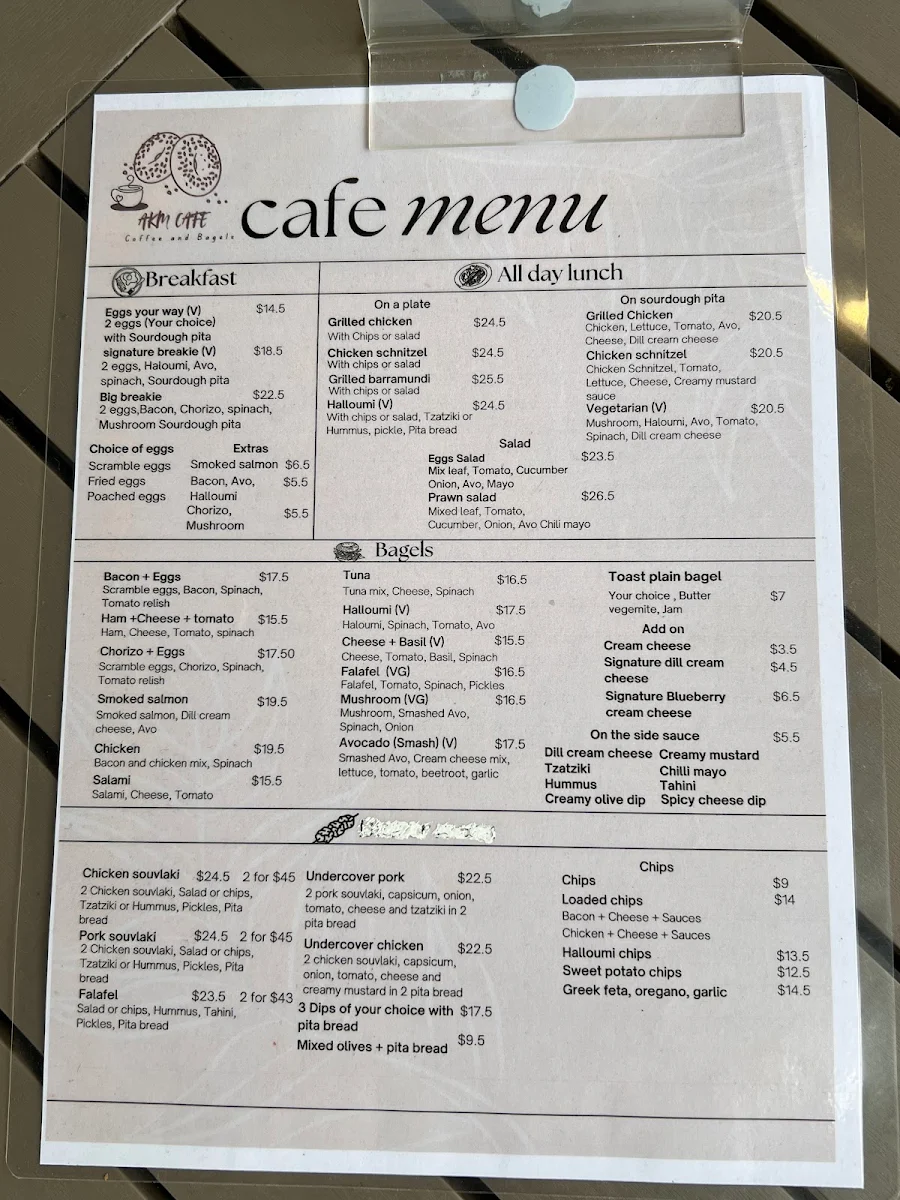 Menu, AKM CAFE BONDI BEACH