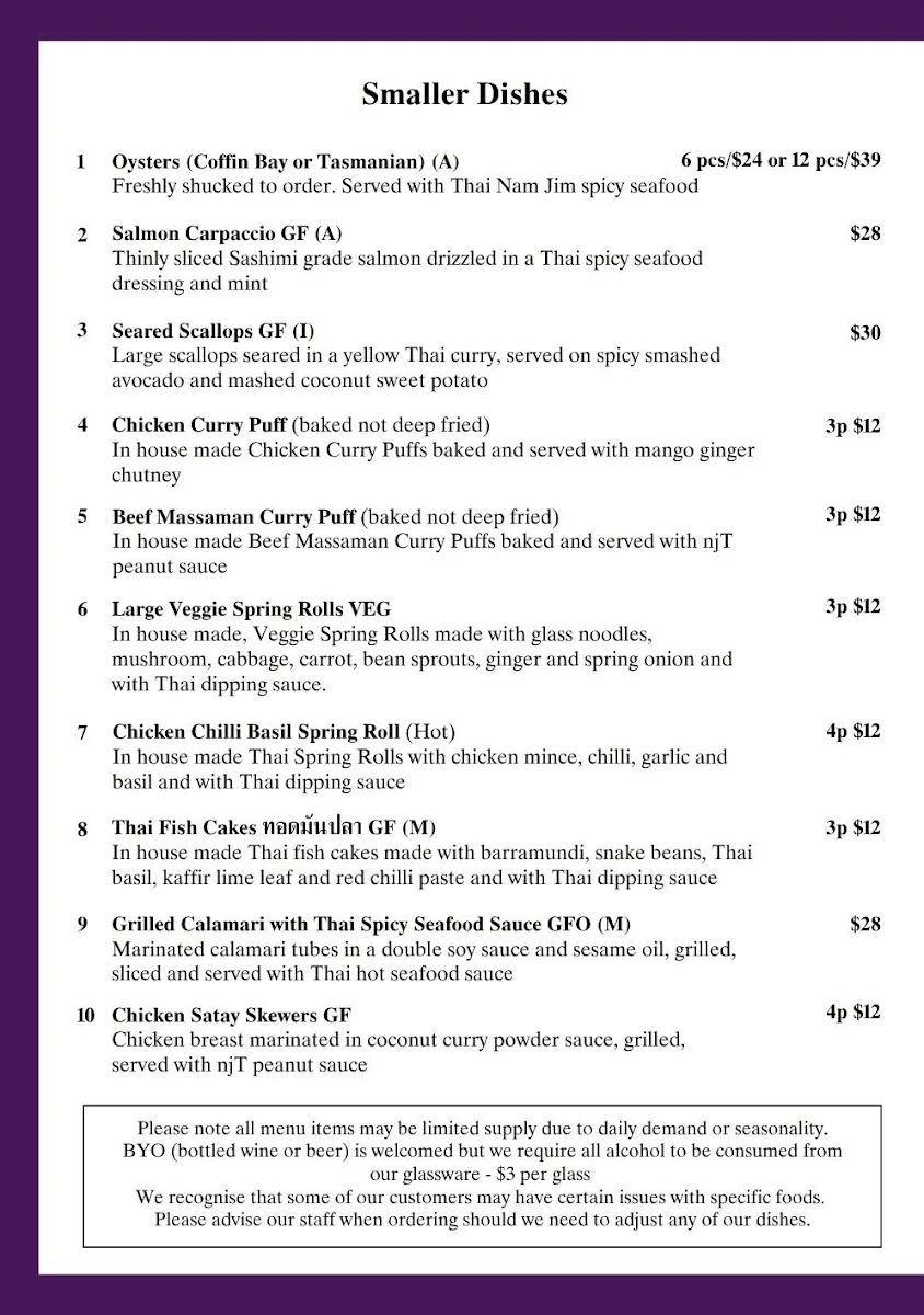 Menu, not just Thai