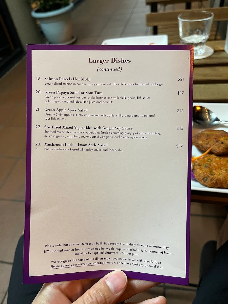 Menu, not just Thai
