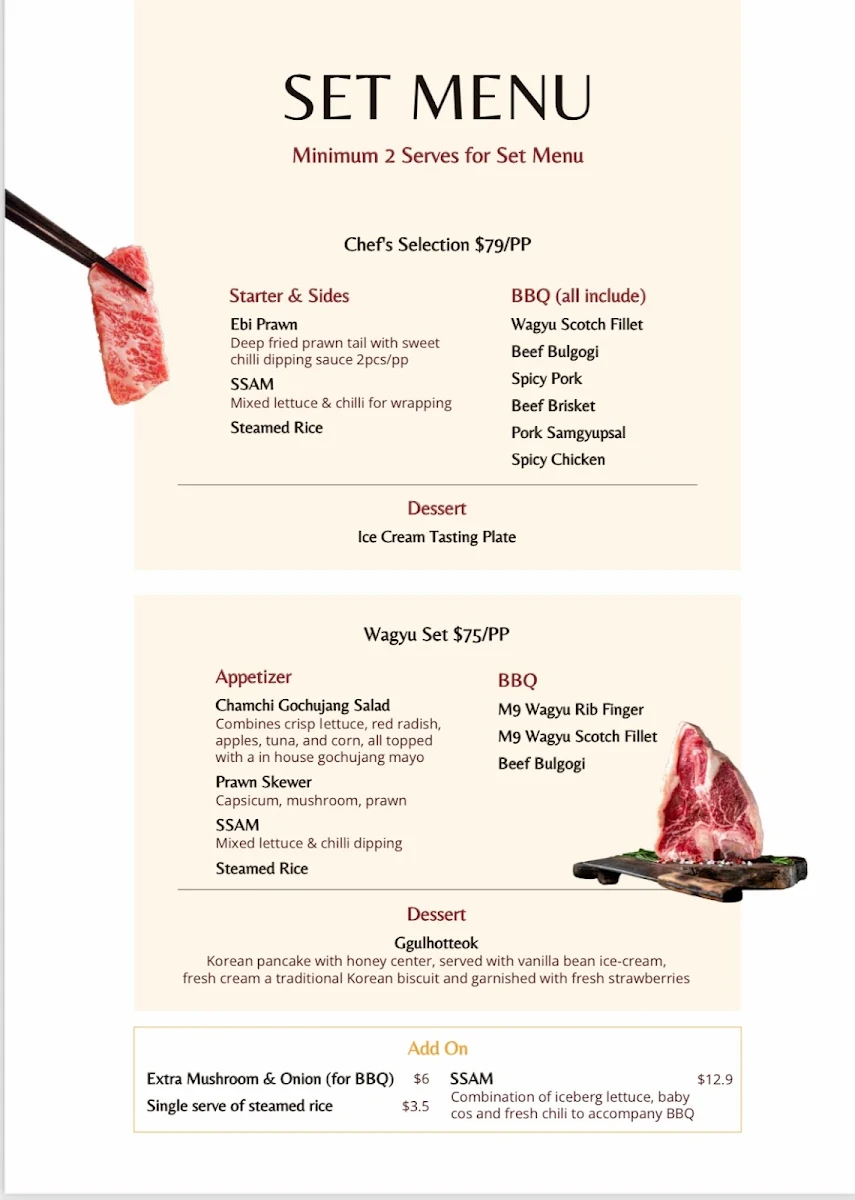 Menu, Geonbae Korean Barbecue Restaurant