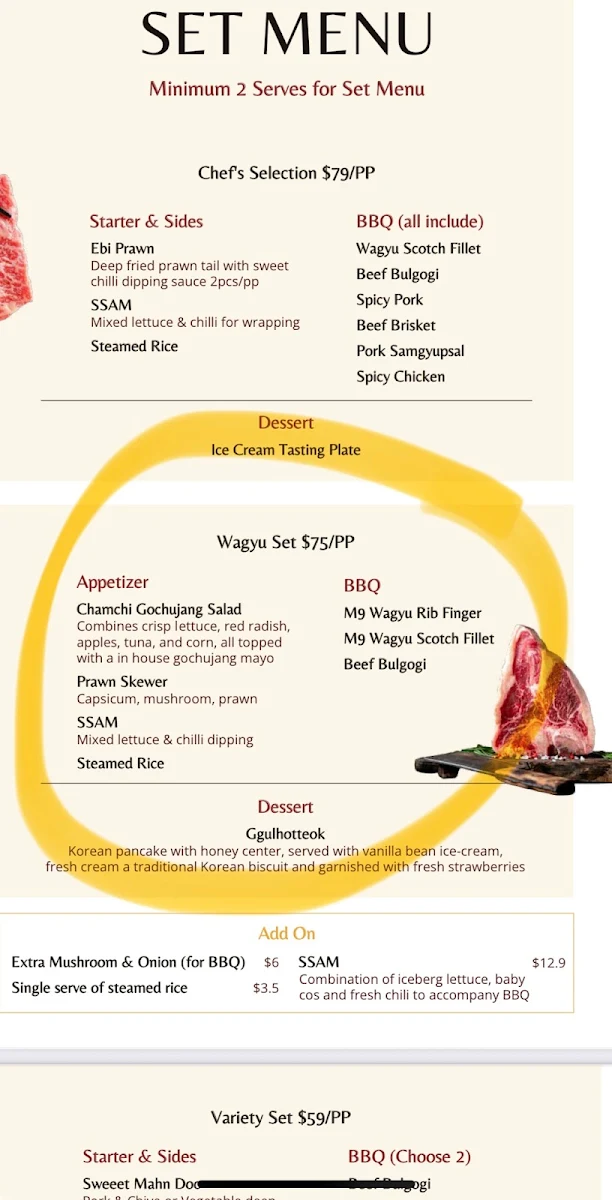 Menu, Geonbae Korean Barbecue Restaurant