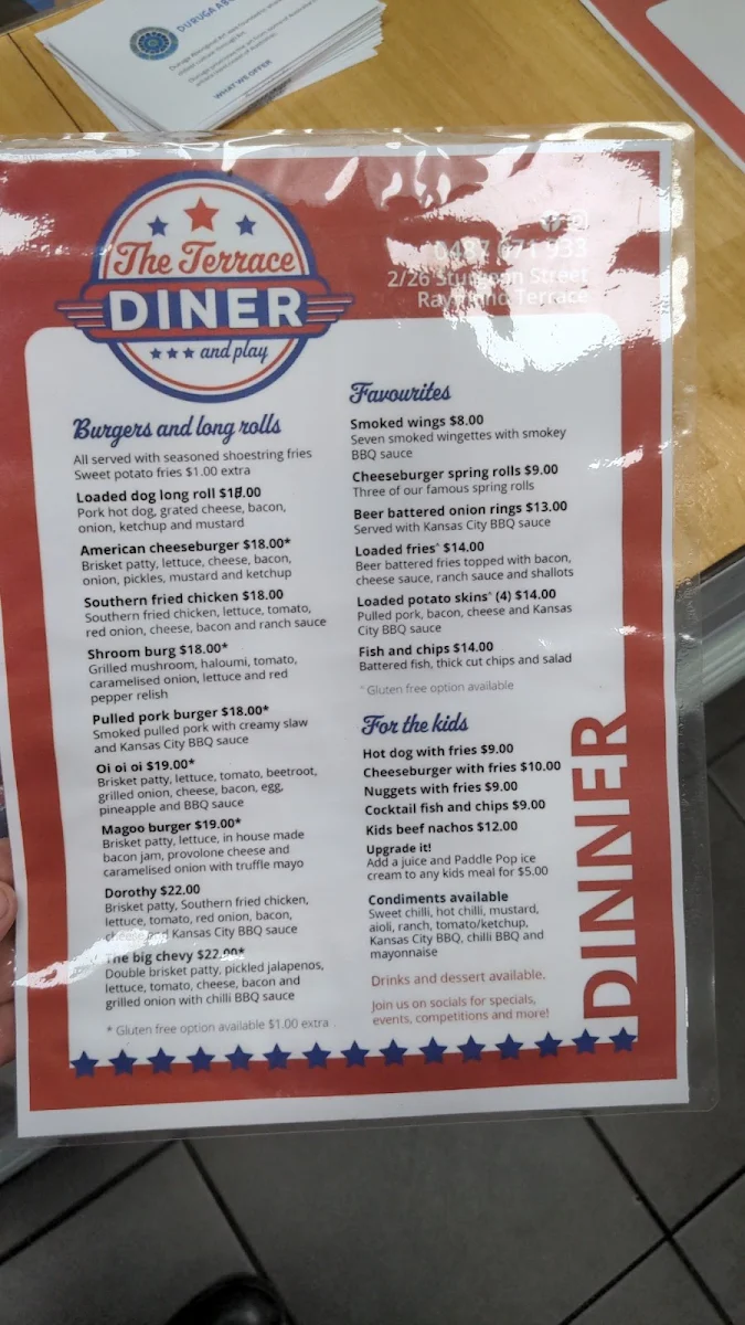 Menu, The Terrace Diner and Play