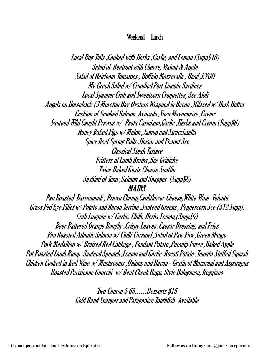 Menu, Jonez on Ephraim