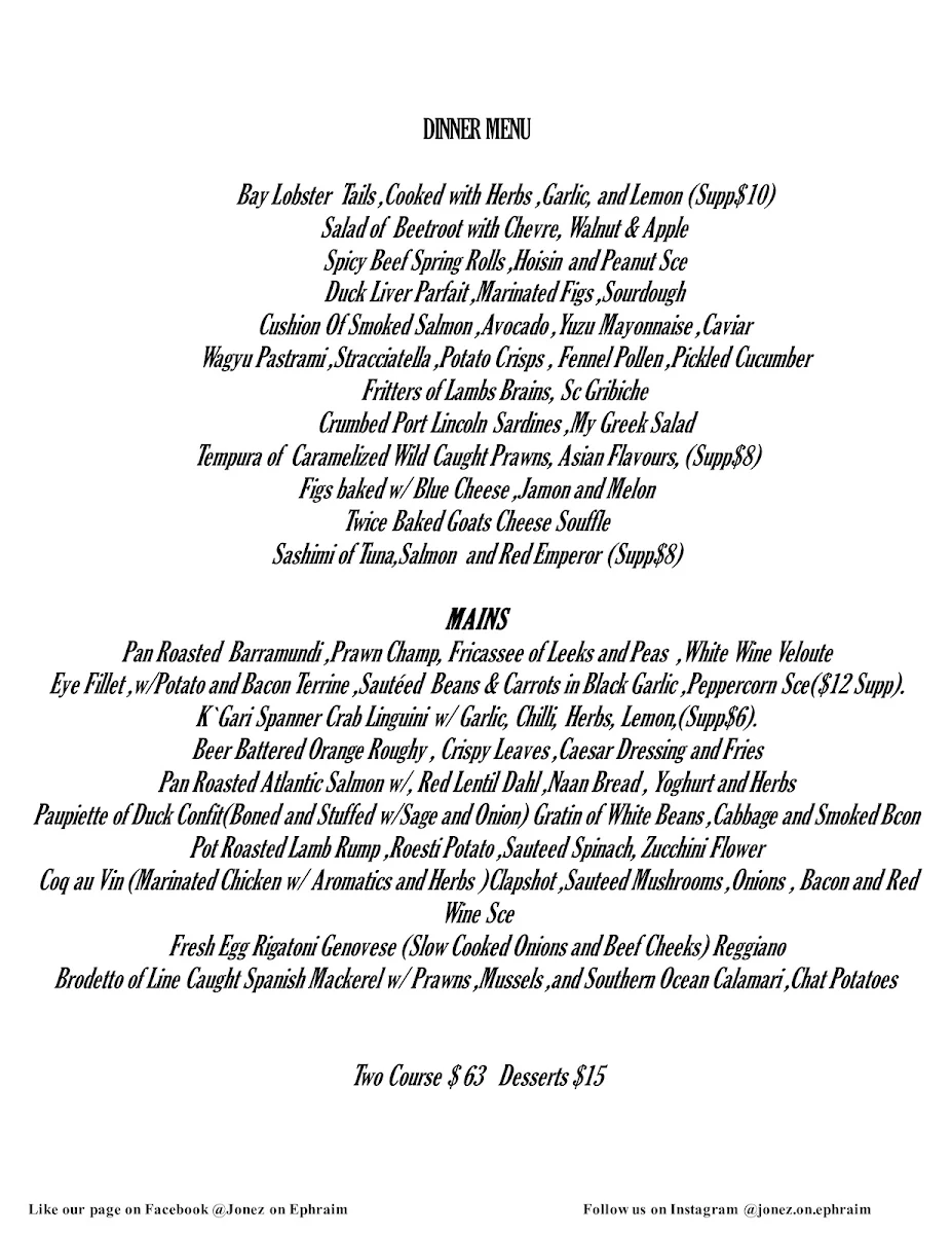 Menu, Jonez on Ephraim