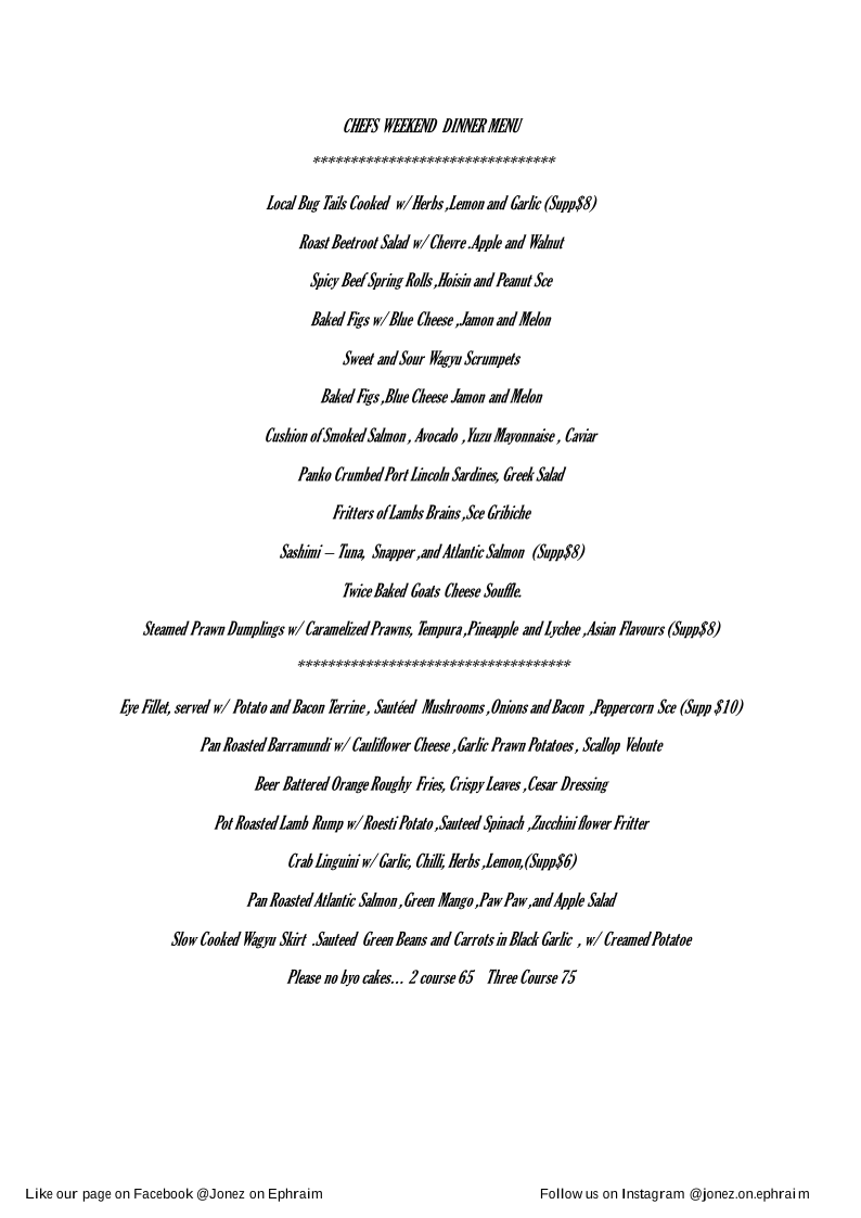 Menu, Jonez on Ephraim