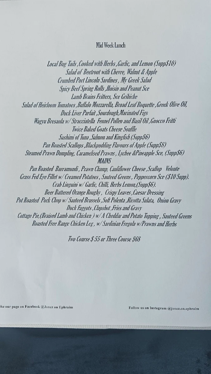 Menu, Jonez on Ephraim