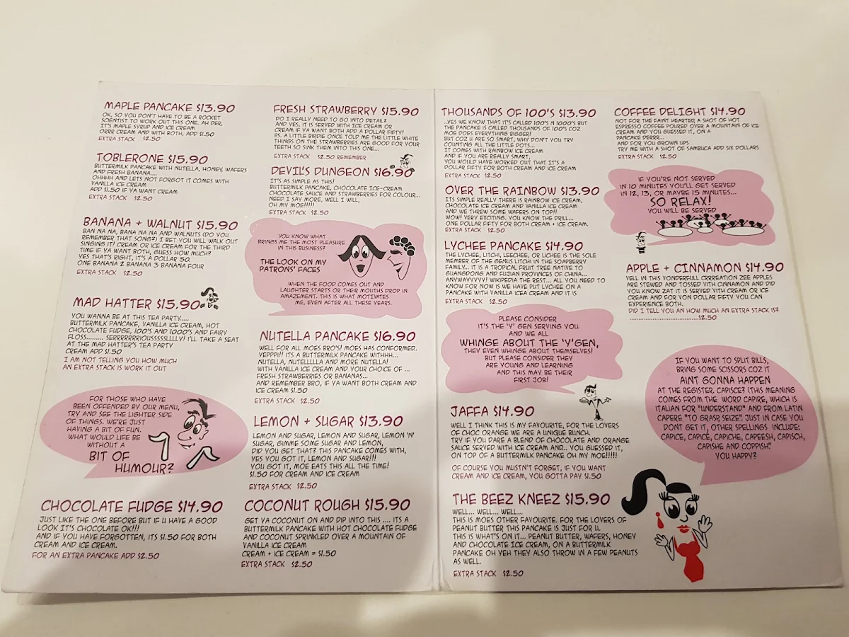 Menu, Lazy Moe's Bendigo
