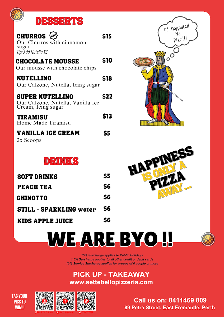 Menu, SetteBello Pizzeria Napoletana