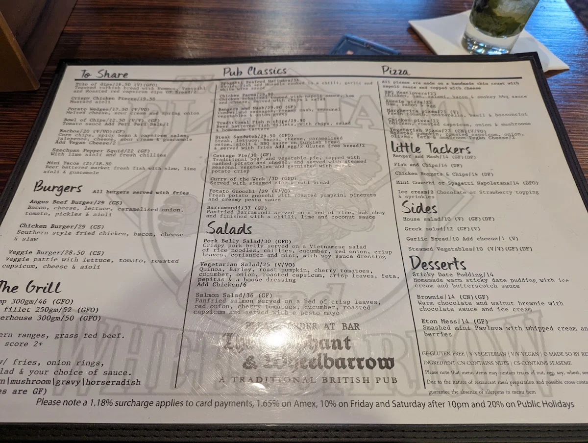 Menu, The Elephant & Wheelbarrow