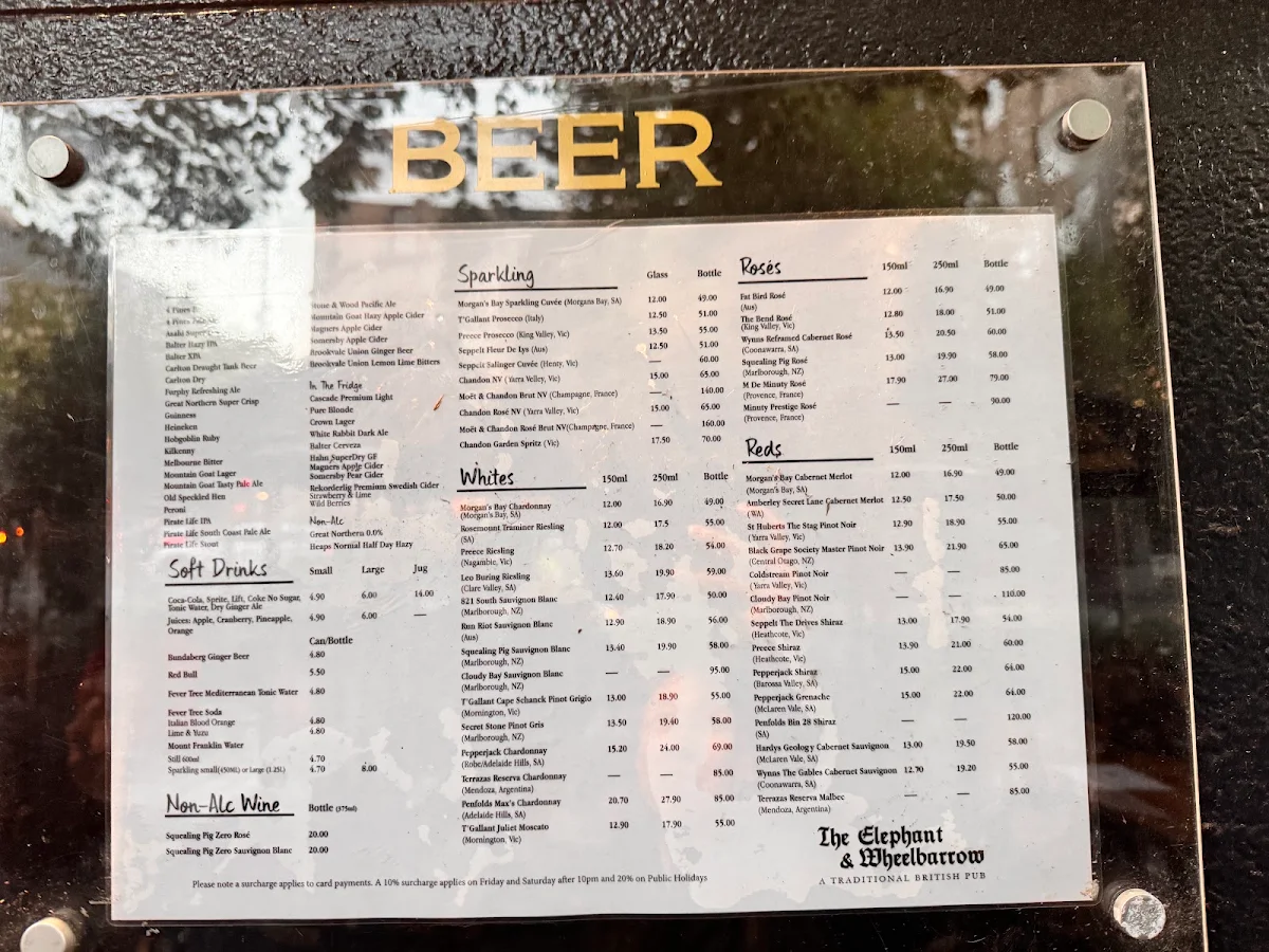 Menu, The Elephant & Wheelbarrow