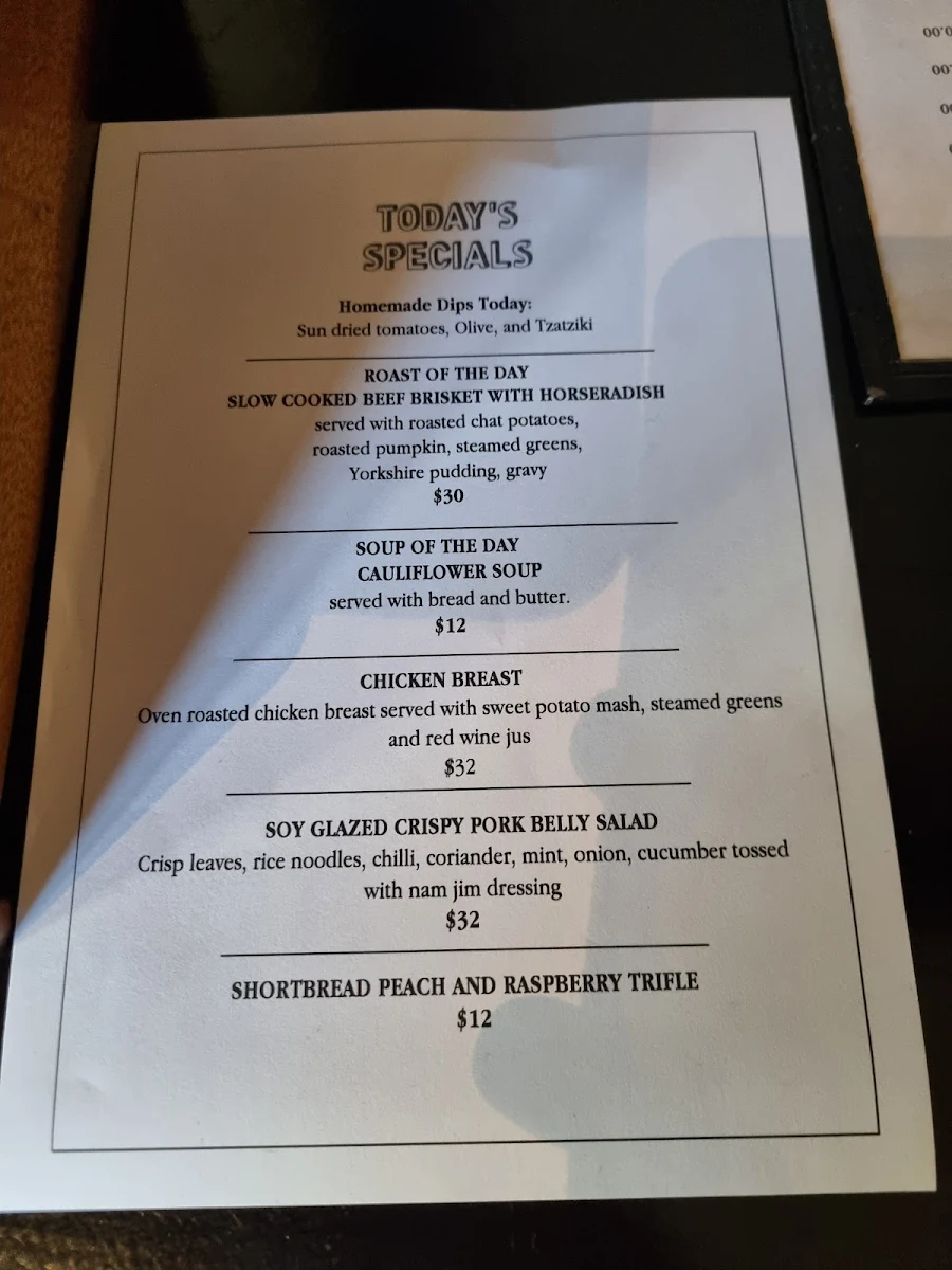 Menu, The Elephant & Wheelbarrow