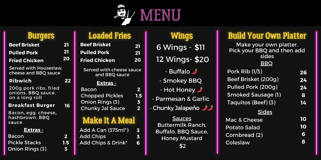 Menu, Jose's Smokey BBQ Bar