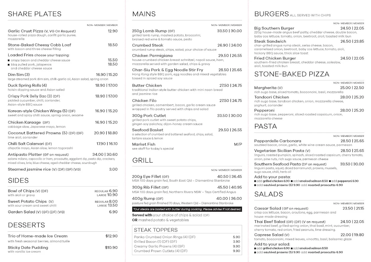 Menu, The Terrace