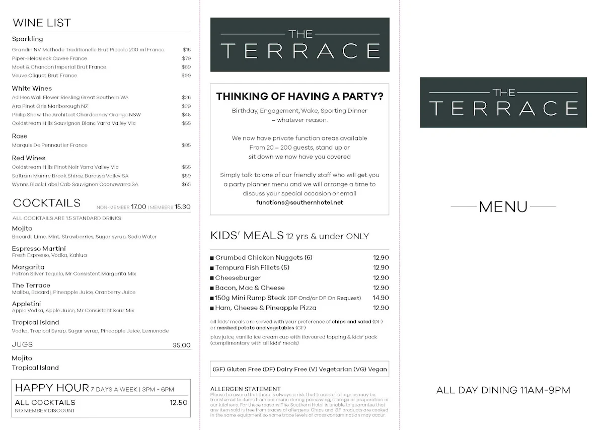 Menu, The Terrace