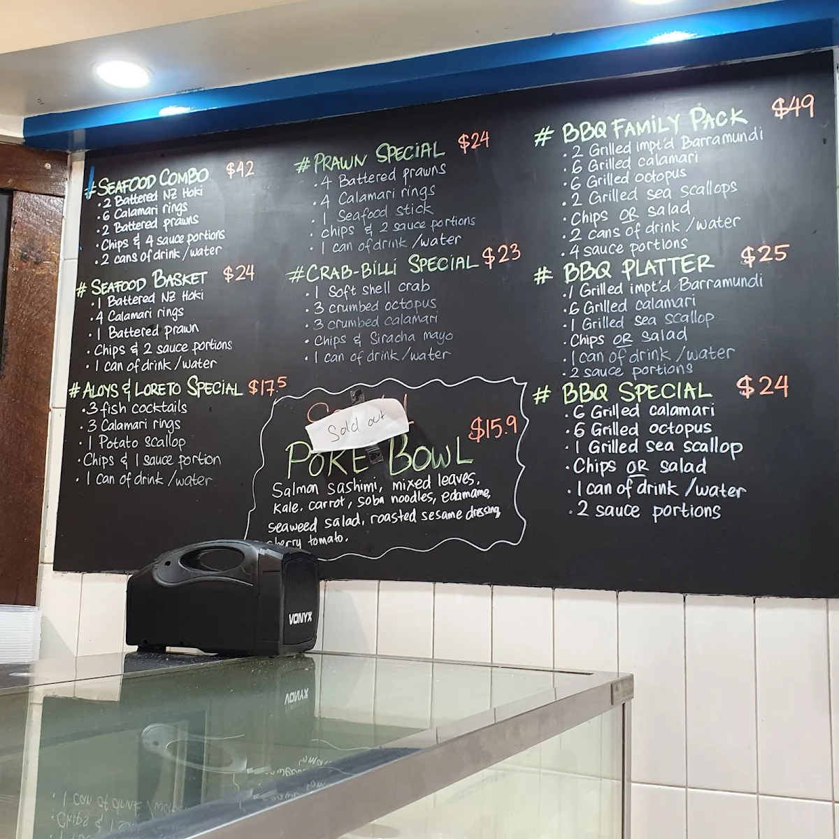 Menu, Kirribilli Seafoods